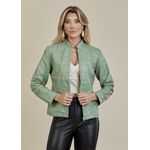 Jaqueta De Couro Pelica Patchwork Feminina Bicolor Verde Claro Michele
