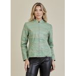 Jaqueta De Couro Pelica Patchwork Feminina Bicolor Verde Claro Michele