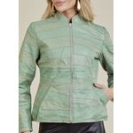 Jaqueta De Couro Pelica Patchwork Feminina Bicolor Verde Claro Michele