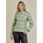 Jaqueta De Couro Pelica Patchwork Feminina Bicolor Verde Menta Michele