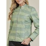 Jaqueta De Couro Pelica Patchwork Feminina Bicolor Verde Menta Michele