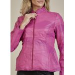 Jaqueta De Couro Pelica Patchwork Feminina Bicolor Rosa Michele