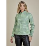 Jaqueta De Couro Pelica Patchwork Feminina Bicolor Verniz Verde Michele
