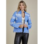 Jaqueta De Couro Pelica Patchwork Feminina Bicolor Azul Piscina Michele