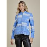 Jaqueta De Couro Pelica Patchwork Feminina Bicolor Azul Piscina Michele