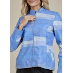 Jaqueta De Couro Pelica Patchwork Feminina Bicolor Azul Piscina Michele