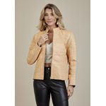 Jaqueta De Couro Pelica Patchwork Feminina Bicolor Creme Michele