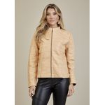 Jaqueta De Couro Pelica Patchwork Feminina Bicolor Creme Michele