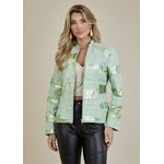 Jaqueta De Couro Pelica Patchwork Feminina Bicolor Metal Verde Michele