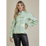 Jaqueta De Couro Pelica Patchwork Feminina Bicolor Metal Verde Michele