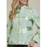 Jaqueta De Couro Pelica Patchwork Feminina Bicolor Metal Verde Michele