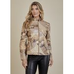Jaqueta De Couro Pelica Patchwork Feminina Bicolor Bege Michele