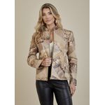 Jaqueta De Couro Pelica Patchwork Feminina Bicolor Bege Michele