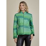 Jaqueta De Couro Pelica Patchwork Feminina Bicolor Verde Mar Michele