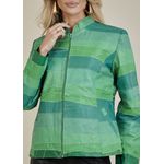 Jaqueta De Couro Pelica Patchwork Feminina Bicolor Verde Mar Michele