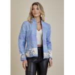 Jaqueta De Couro Pelica Patchwork Feminina Bicolor Celeste Michele