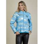Jaqueta De Couro Pelica Patchwork Feminina Bicolor Metal Azul Michele