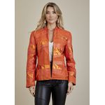 Jaqueta De Couro Pelica Patchwork Feminina Bicolor Metal Coral Michele