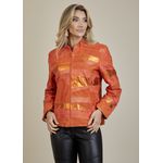 Jaqueta De Couro Pelica Patchwork Feminina Bicolor Metal Coral Michele