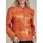 Jaqueta De Couro Pelica Patchwork Feminina Bicolor Metal Coral Michele