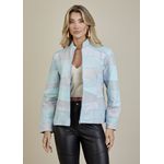 Jaqueta De Couro Pelica Patchwork Feminina Bicolor Azul Ciano Michele