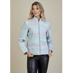 Jaqueta De Couro Pelica Patchwork Feminina Bicolor Azul Ciano Michele