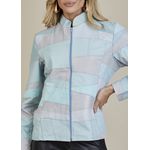 Jaqueta De Couro Pelica Patchwork Feminina Bicolor Azul Ciano Michele