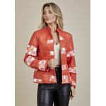 Jaqueta De Couro Pelica Patchwork Feminina Bicolor Vermelho Coral Michele
