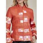 Jaqueta De Couro Pelica Patchwork Feminina Bicolor Vermelho Coral Michele