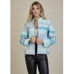 Jaqueta De Couro Pelica Patchwork Feminina Bicolor Azul Bebê Michele