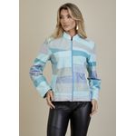 Jaqueta De Couro Pelica Patchwork Feminina Bicolor Azul Bebê Michele