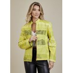Jaqueta De Couro Pelica Patchwork Feminina Bicolor Amarelo Cobra Michele