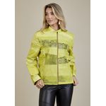 Jaqueta De Couro Pelica Patchwork Feminina Bicolor Amarelo Cobra Michele