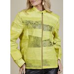 Jaqueta De Couro Pelica Patchwork Feminina Bicolor Amarelo Cobra Michele
