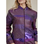 Jaqueta De Couro Pelica Patchwork Feminina Bicolor Uva Michele