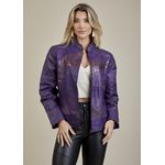 Jaqueta De Couro Pelica Patchwork Feminina Bicolor Roxo Michele