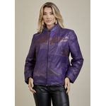 Jaqueta De Couro Pelica Patchwork Feminina Bicolor Roxo Michele