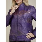 Jaqueta De Couro Pelica Patchwork Feminina Bicolor Roxo Michele