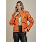 Jaqueta De Couro Pelica Patchwork Feminina Metal Laranja Michele