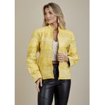 Jaqueta De Couro Pelica Patchwork Feminina Bicolor Amarelo Michele