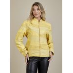Jaqueta De Couro Pelica Patchwork Feminina Bicolor Amarelo Michele