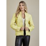 Jaqueta De Couro Pelica Patchwork Feminina Bicolor Limão Michele