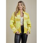 Jaqueta De Couro Pelica Patchwork Feminina Bicolor Verde Limão Michele