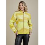 Jaqueta De Couro Pelica Patchwork Feminina Bicolor Verde Limão Michele