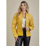 Jaqueta De Couro Pelica Patchwork Feminina Bicolor Amarelo Pastel Michele
