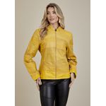 Jaqueta De Couro Pelica Patchwork Feminina Bicolor Amarelo Pastel Michele