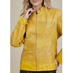 Jaqueta De Couro Pelica Patchwork Feminina Bicolor Amarelo Pastel Michele