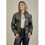Jaqueta De Couro Pelica Patchwork Feminina Bicolor Verde Musgo Michele