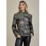 Jaqueta De Couro Pelica Patchwork Feminina Bicolor Verde Musgo Michele