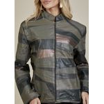 Jaqueta De Couro Pelica Patchwork Feminina Bicolor Verde Musgo Michele